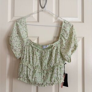 Iris Light Green Floral Puff Sleeve Blouse| Sz M
